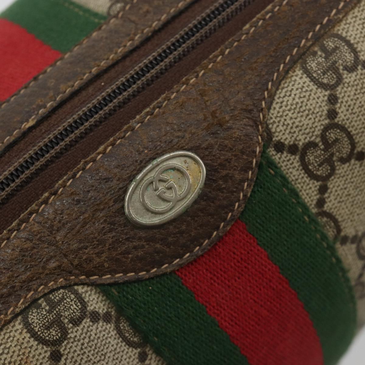 GUCCI GG Supreme Web Sherry Line Boston Bag PVC Beige Gold 010 378 Auth gh2078