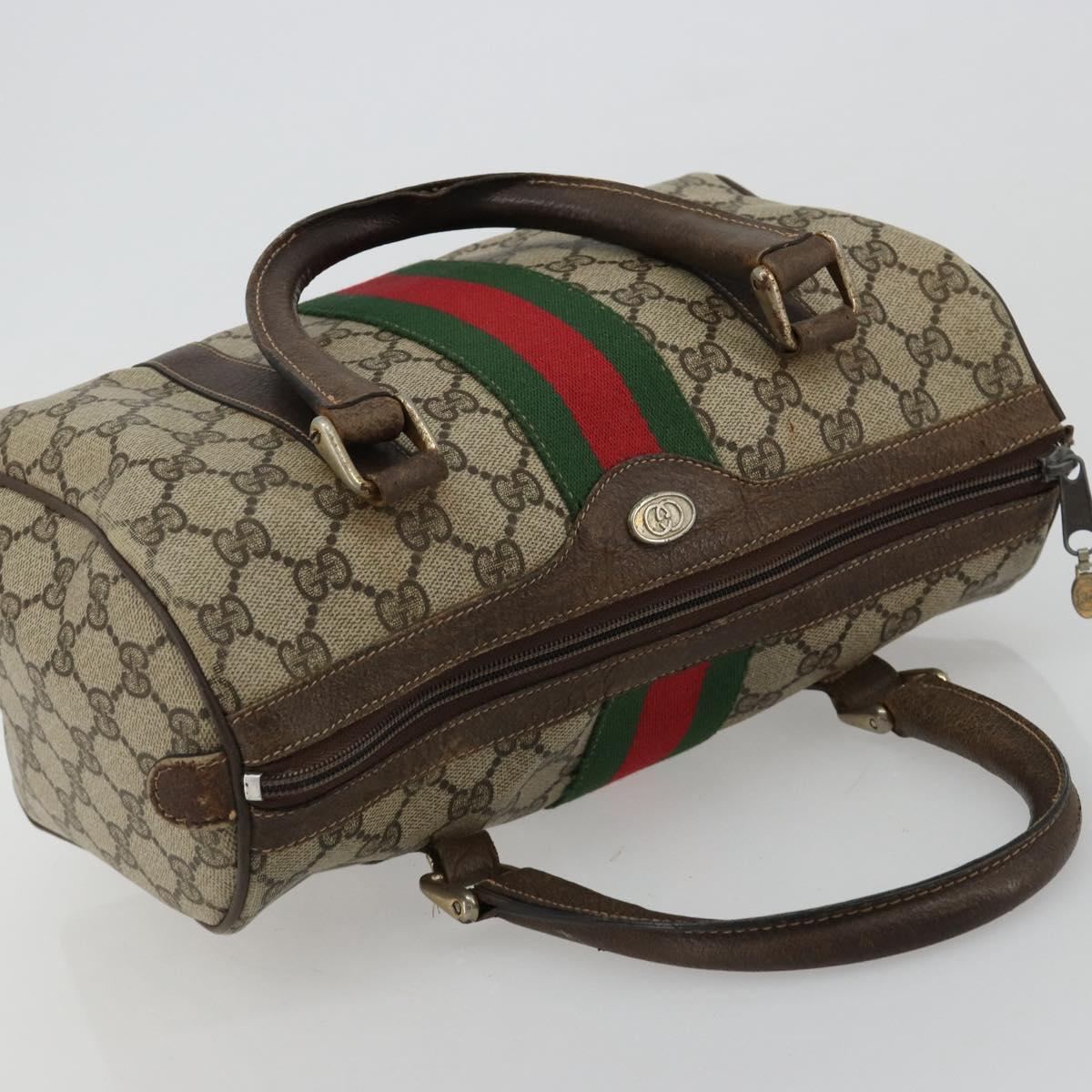GUCCI GG Supreme Web Sherry Line Boston Bag PVC Beige Gold 010 378 Auth gh2078