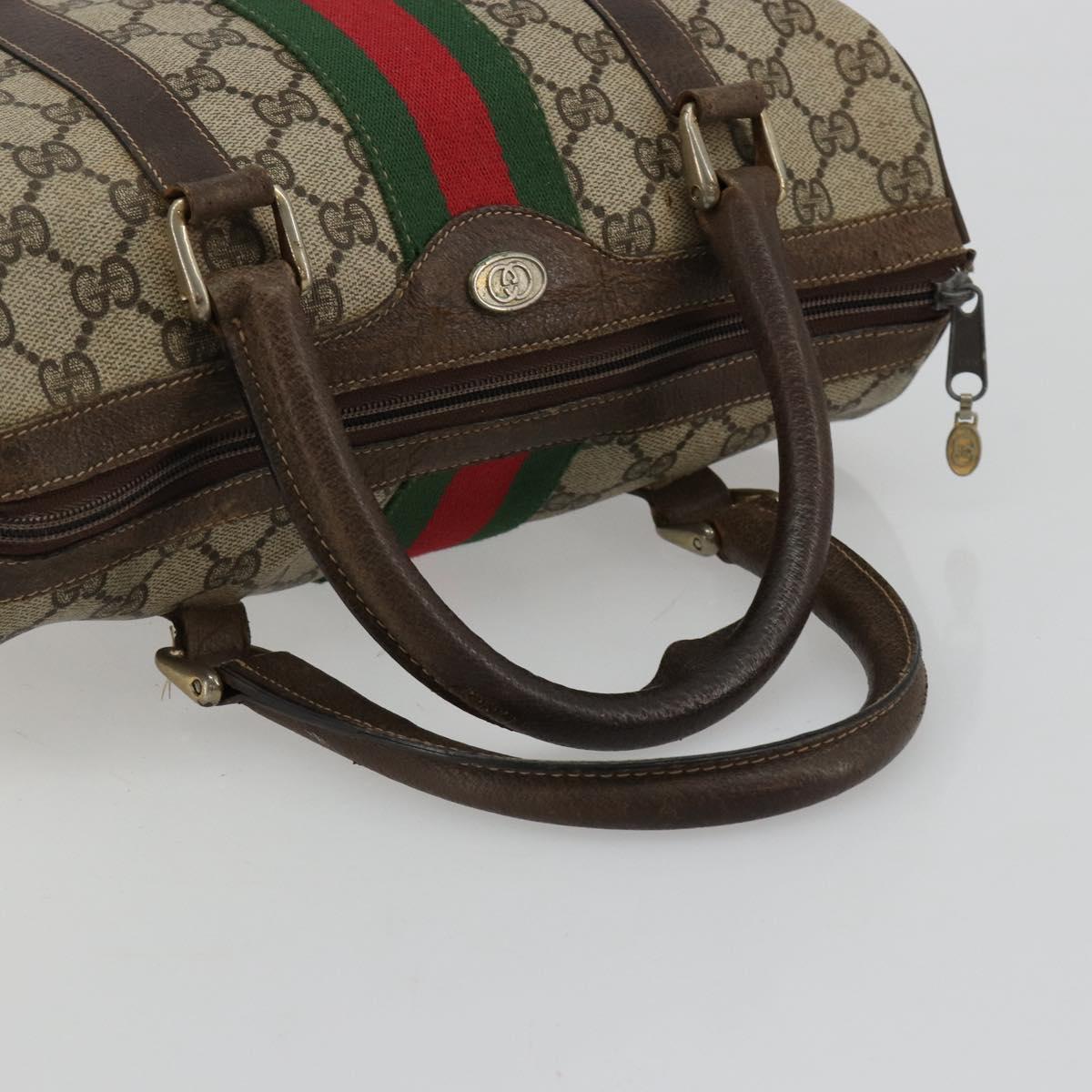 GUCCI GG Supreme Web Sherry Line Boston Bag PVC Beige Gold 010 378 Auth gh2078