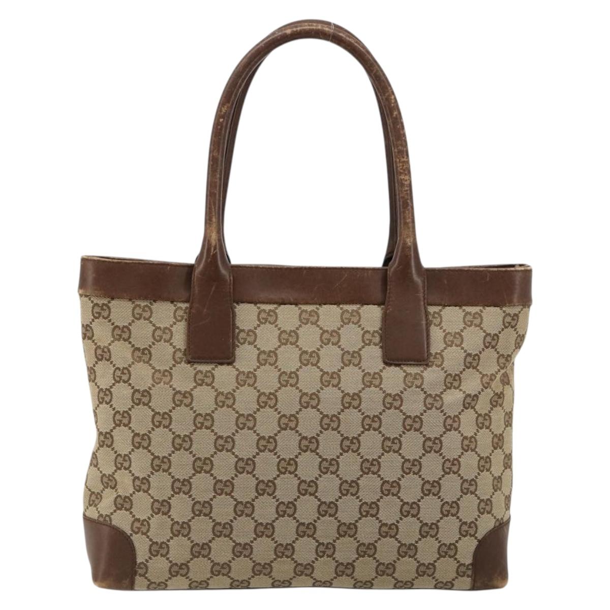 GUCCI GG Canvas Tote Bag Beige Gold 002 1119 Auth gh2080