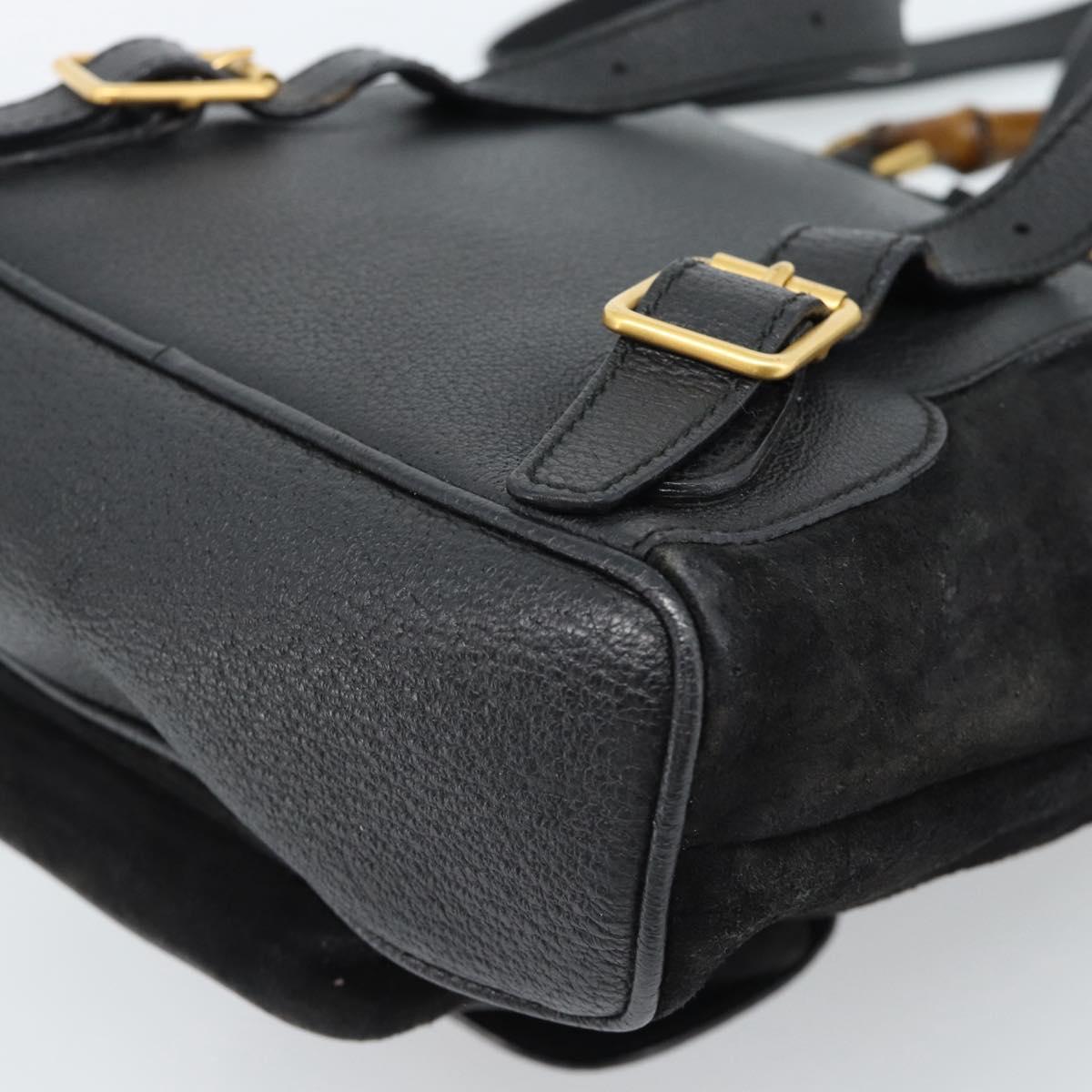 GUCCI Bamboo Backpack Suede Black Gold 003 1956 0030 Auth gh2084A