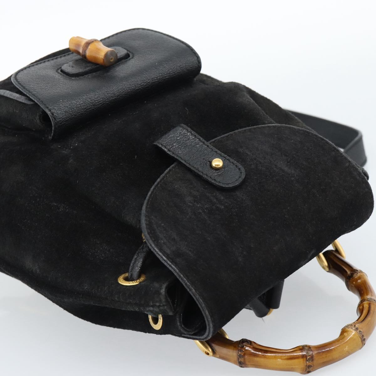GUCCI Bamboo Backpack Suede Black Gold 003 1956 0030 Auth gh2084A