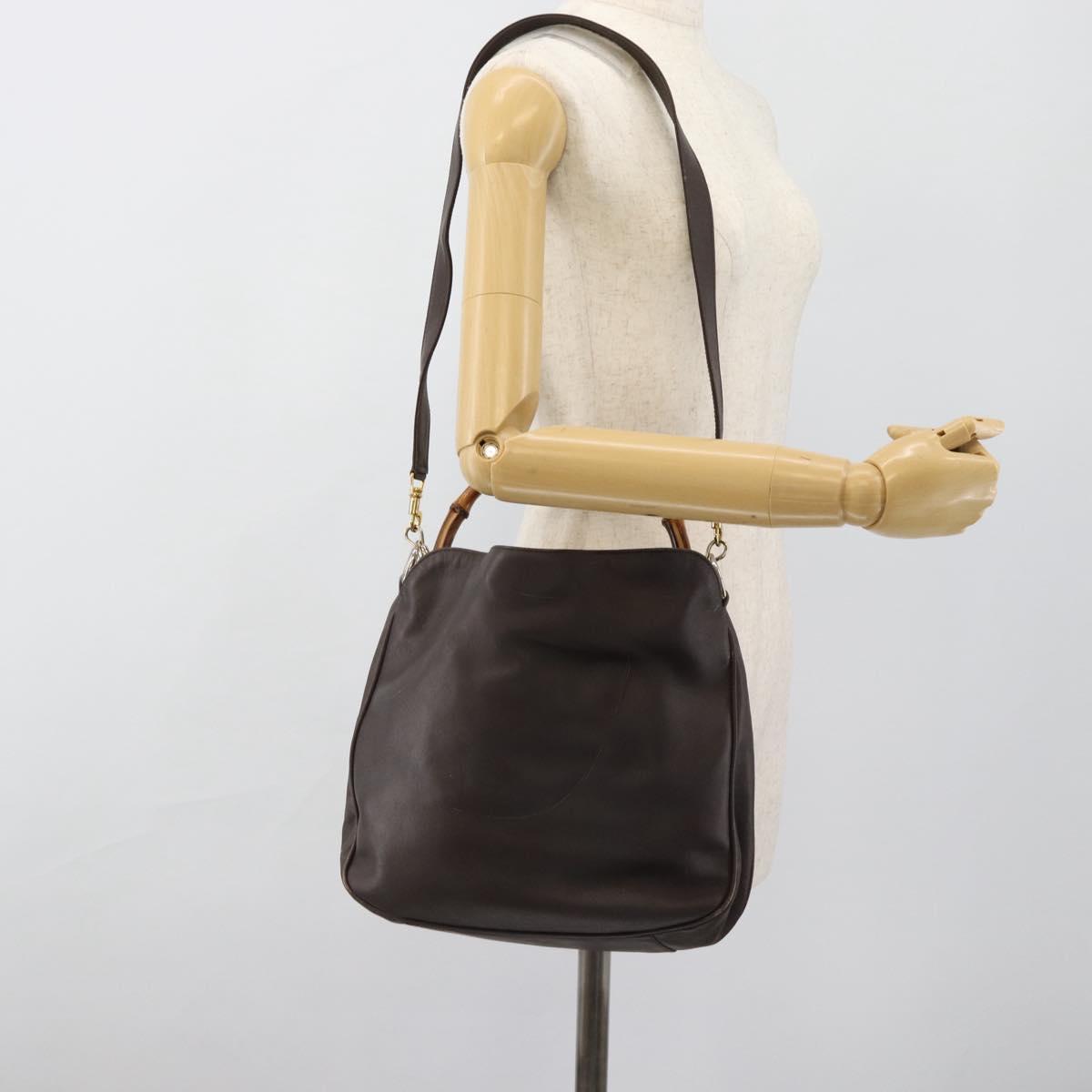 GUCCI Bamboo Shoulder Bag Leather 2way Brown Gold 001 1781 1638 Auth gh2088