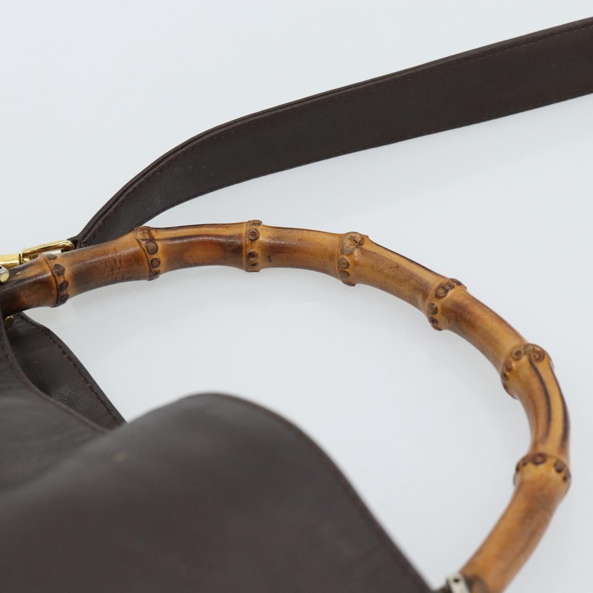 GUCCI Bamboo Shoulder Bag Leather 2way Brown Gold 001 1781 1638 Auth gh2088