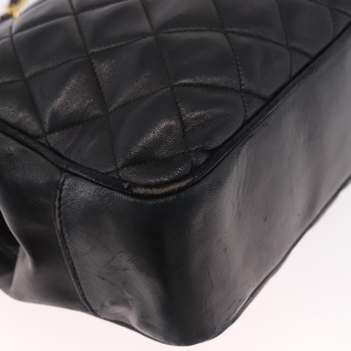 CHANEL Matelasse Chain Shoulder Bag Lamb Skin Black Gold CC Auth gh2091