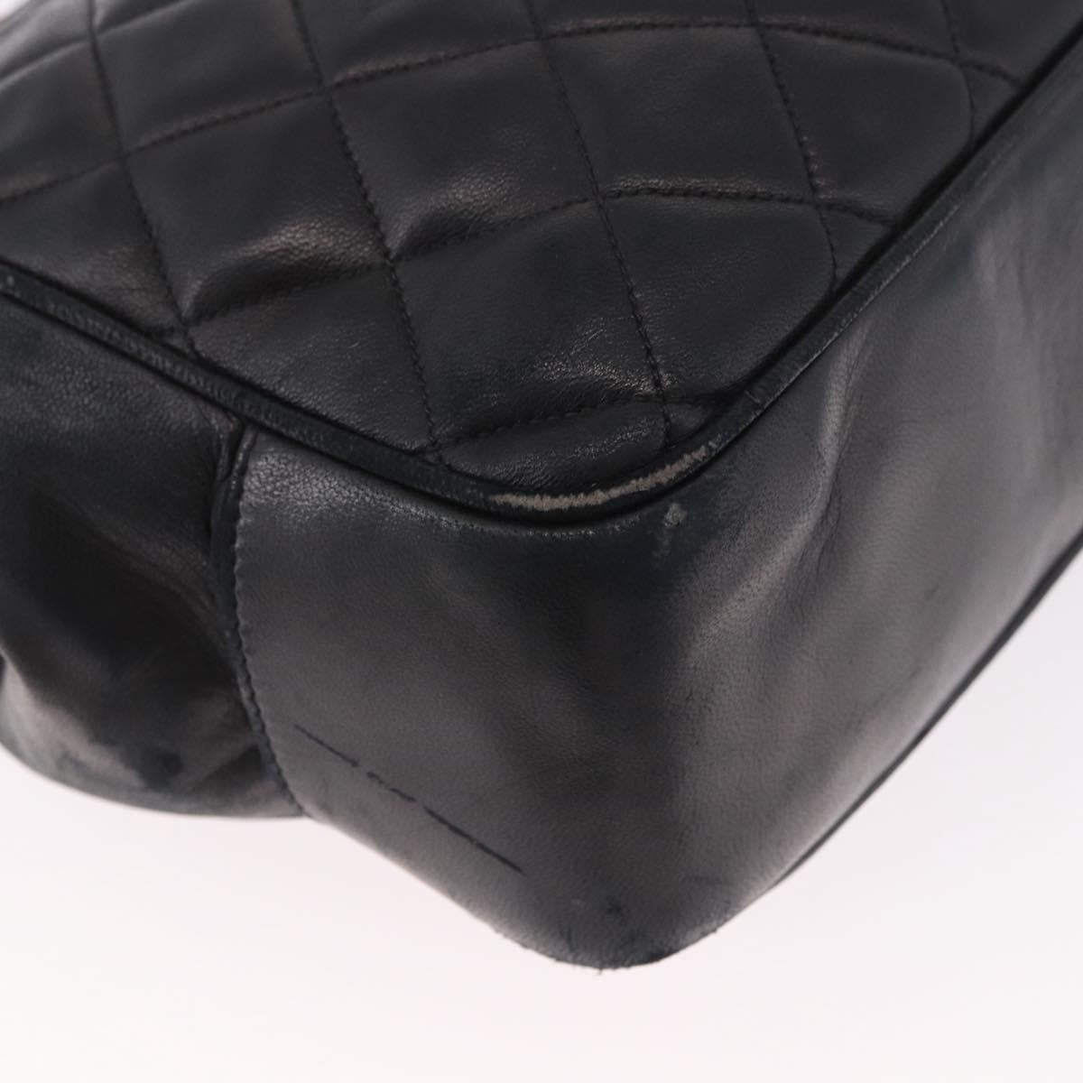 CHANEL Matelasse Chain Shoulder Bag Lamb Skin Black Gold CC Auth gh2091