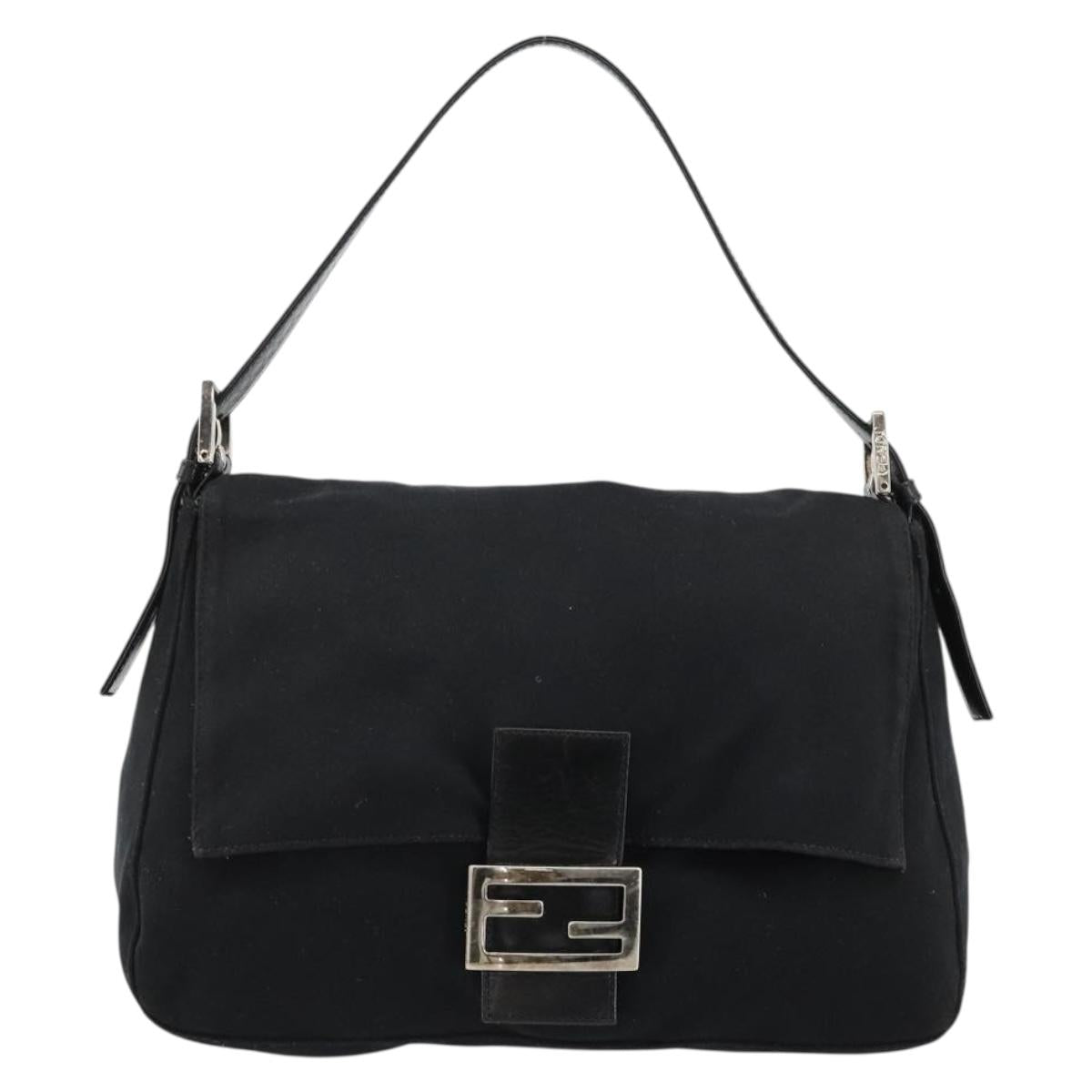 FENDI Mamma Baguette Shoulder Bag Cotton Jersey Black Silver Auth gh2097
