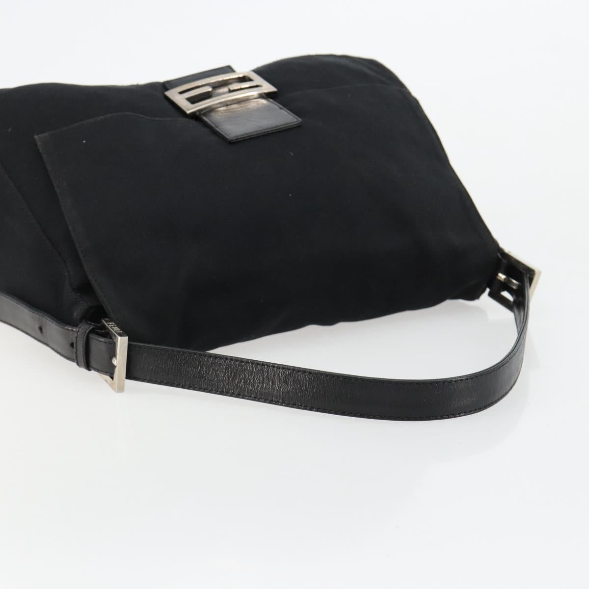 FENDI Mamma Baguette Shoulder Bag Cotton Jersey Black Silver Auth gh2097