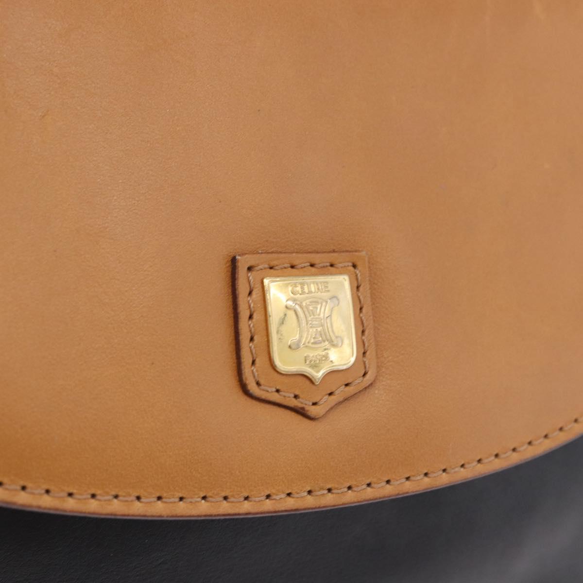 CELINE Shoulder Bag Leather Black Gold Auth gh2104