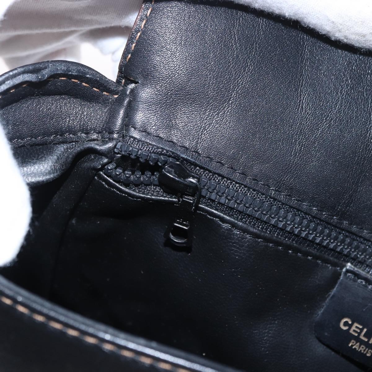 CELINE Shoulder Bag Leather Black Gold Auth gh2104