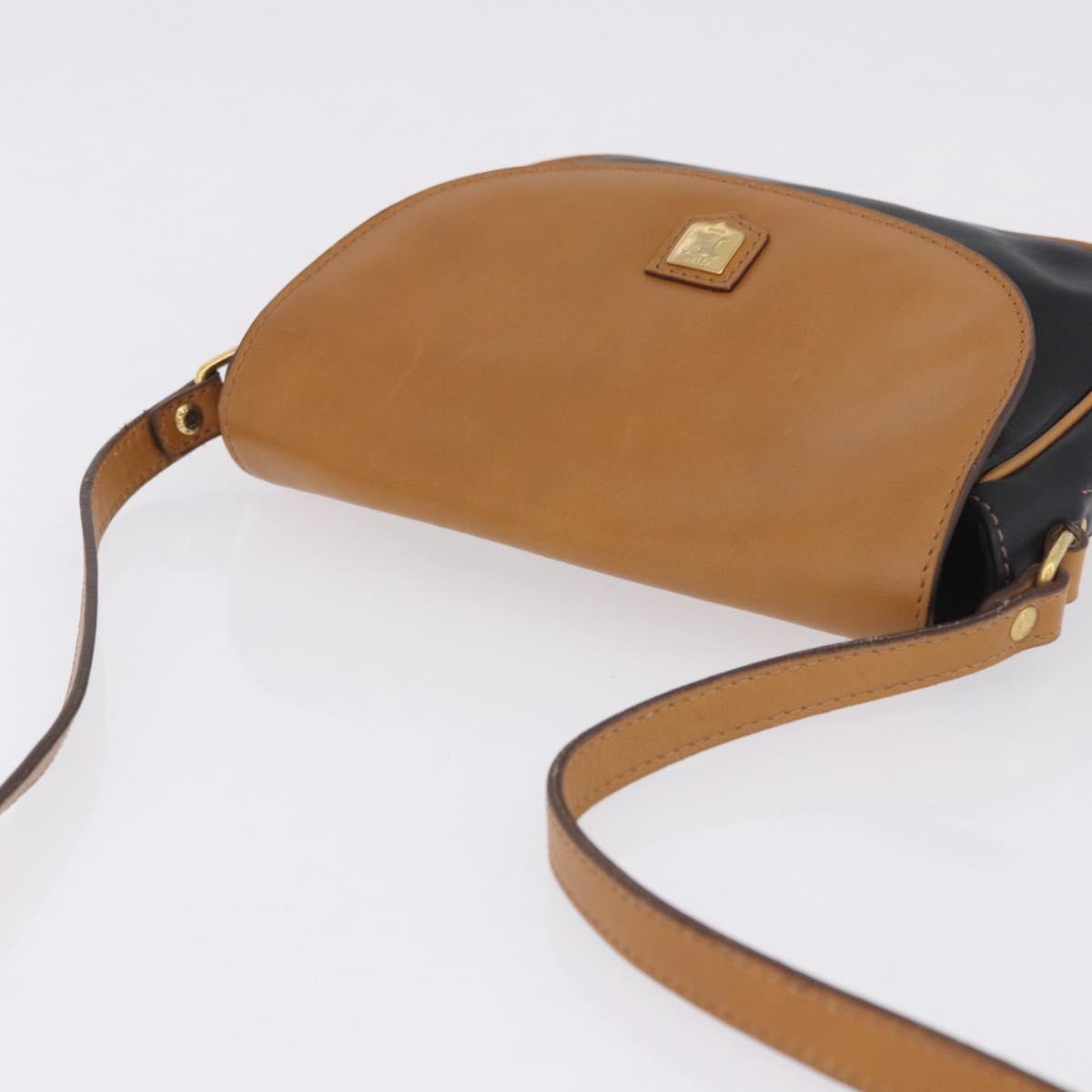 CELINE Shoulder Bag Leather Black Gold Auth gh2104