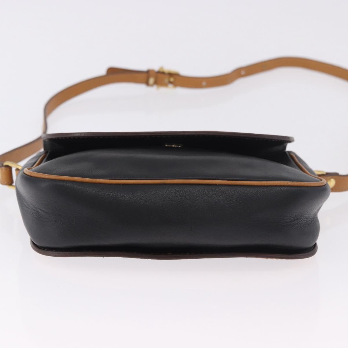 CELINE Shoulder Bag Leather Black Gold Auth gh2104