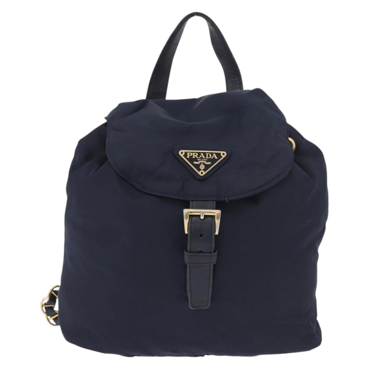 PRADA Backpack Nylon Navy Gold Auth gh2105