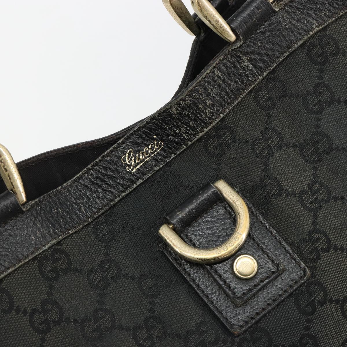 GUCCI GG Canvas Abbey Hand Bag Black Gold 141472 Auth gh2106