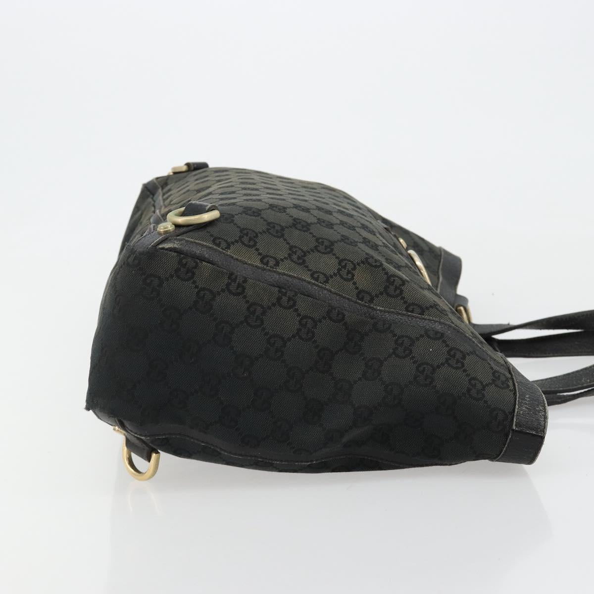 GUCCI GG Canvas Abbey Hand Bag Black Gold 141472 Auth gh2106