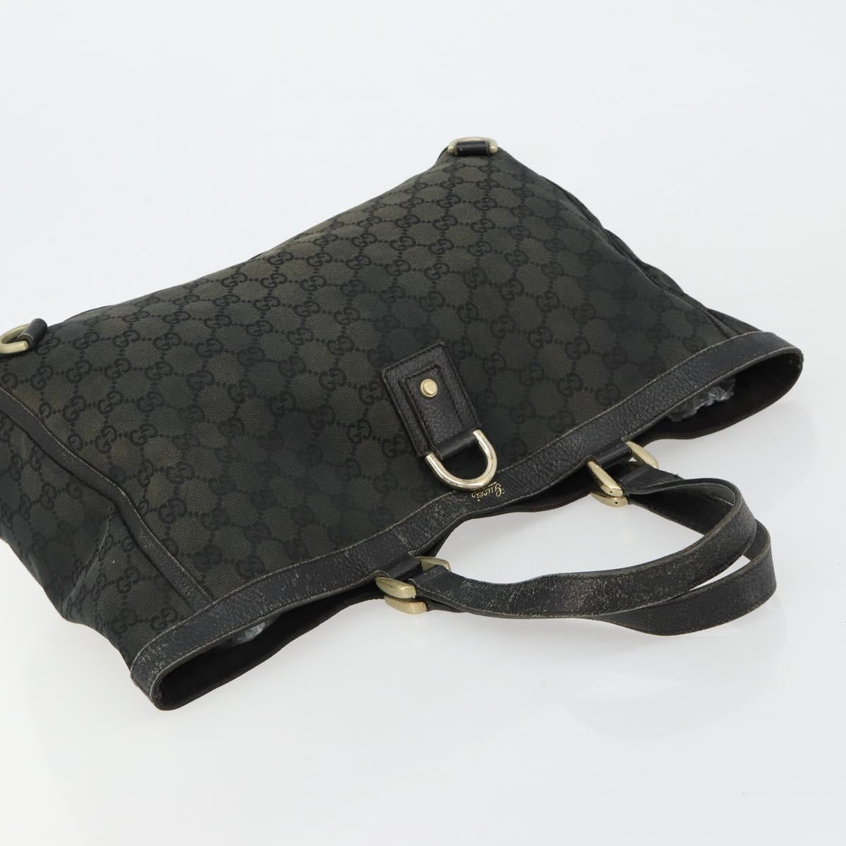 GUCCI GG Canvas Abbey Hand Bag Black Gold 141472 Auth gh2106