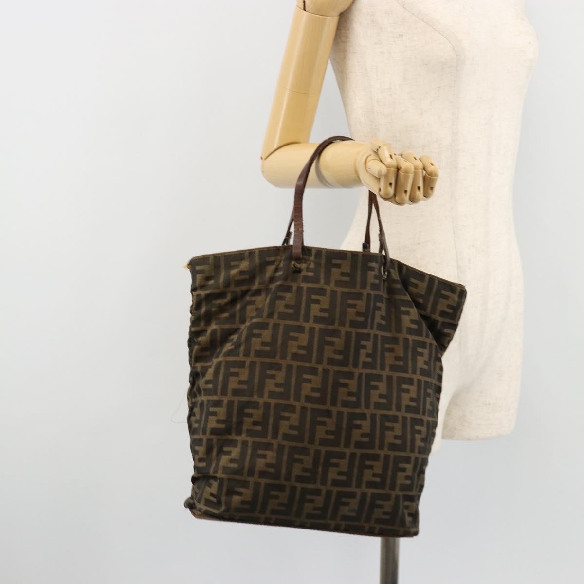 FENDI Zucca Canvas Hand Bag Black Brown Auth gh2107