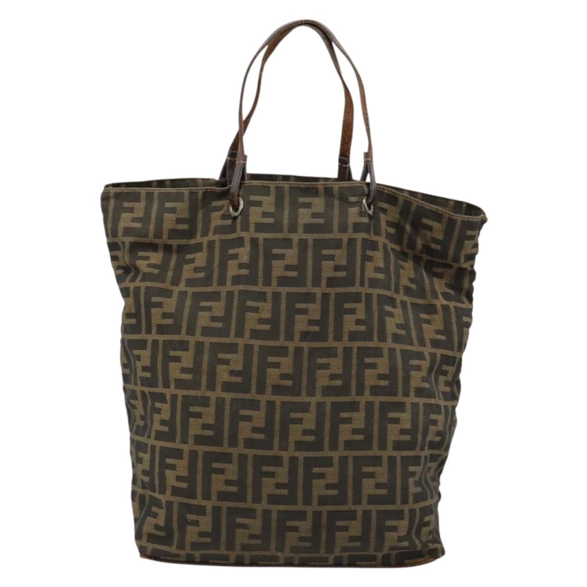 FENDI Zucca Canvas Hand Bag Black Brown Auth gh2107