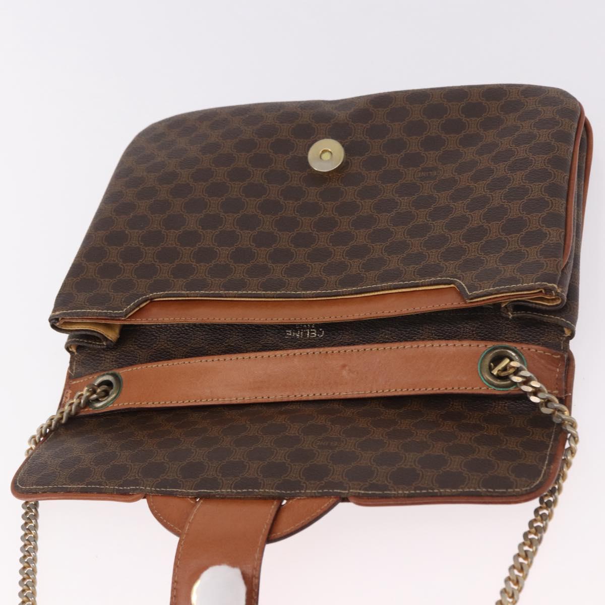 CELINE Macadam Canvas Chain Shoulder Bag PVC Leather Brown Gold Auth gh2108