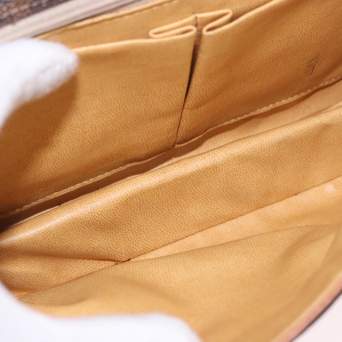 CELINE Macadam Canvas Chain Shoulder Bag PVC Leather Brown Gold Auth gh2108