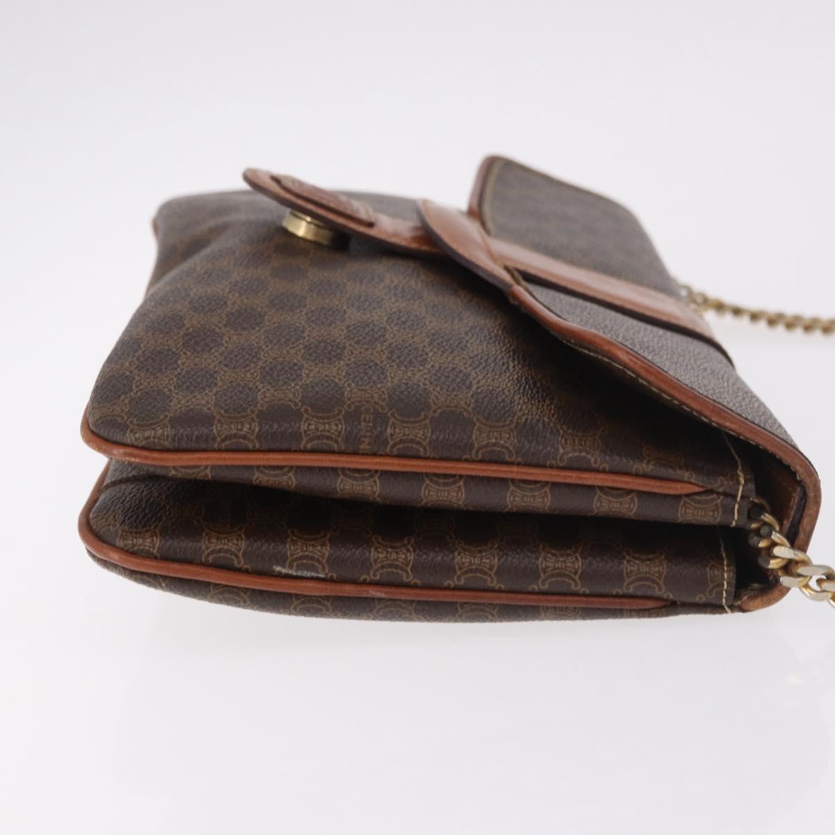 CELINE Macadam Canvas Chain Shoulder Bag PVC Leather Brown Gold Auth gh2108