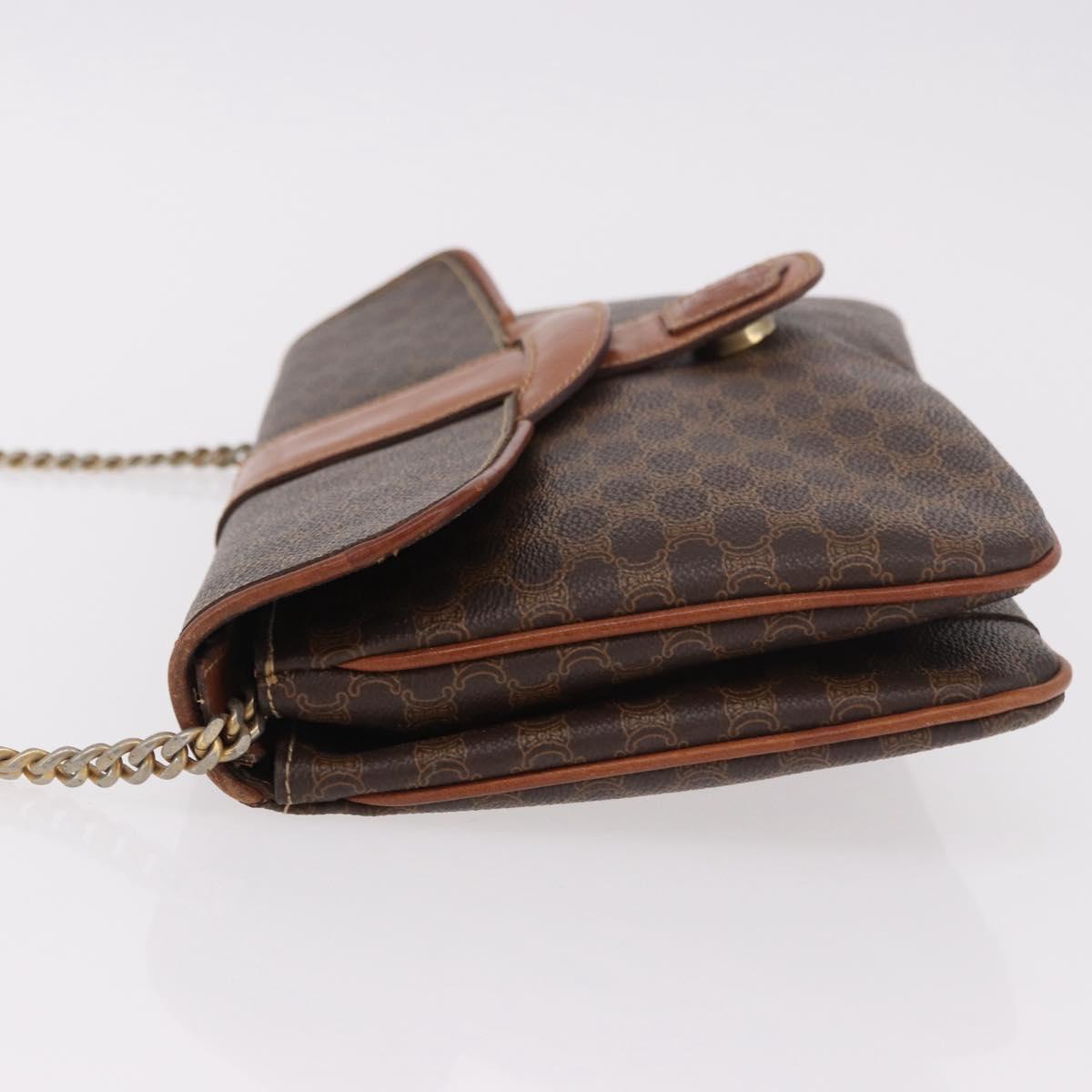 CELINE Macadam Canvas Chain Shoulder Bag PVC Leather Brown Gold Auth gh2108