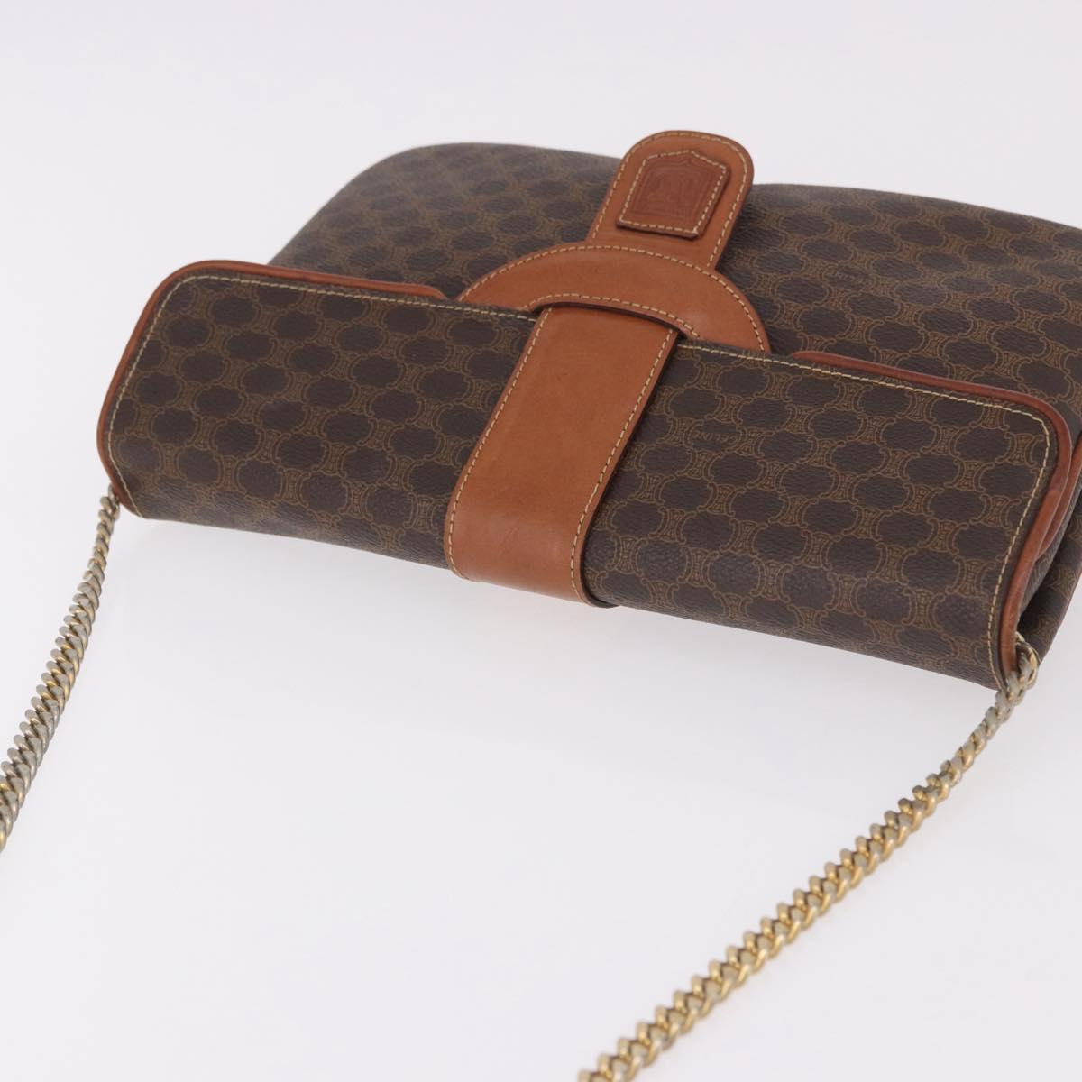 CELINE Macadam Canvas Chain Shoulder Bag PVC Leather Brown Gold Auth gh2108
