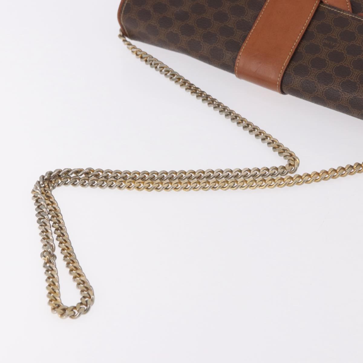 CELINE Macadam Canvas Chain Shoulder Bag PVC Leather Brown Gold Auth gh2108