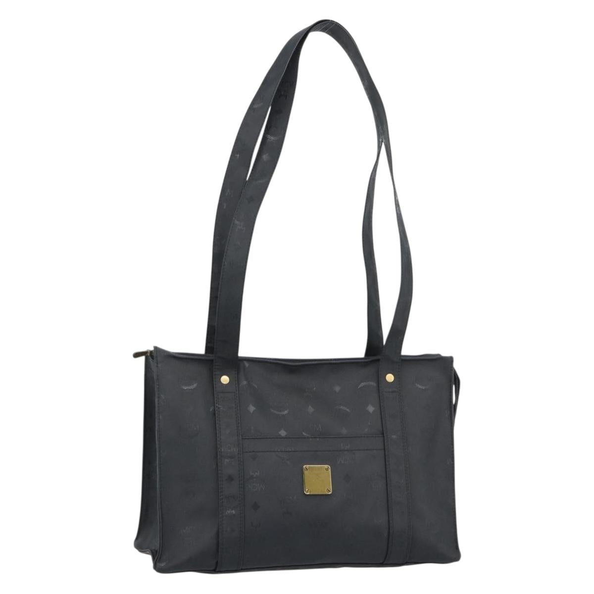 MCM Logogram Vicetos Tote Bag PVC Black Gold Auth gh2111