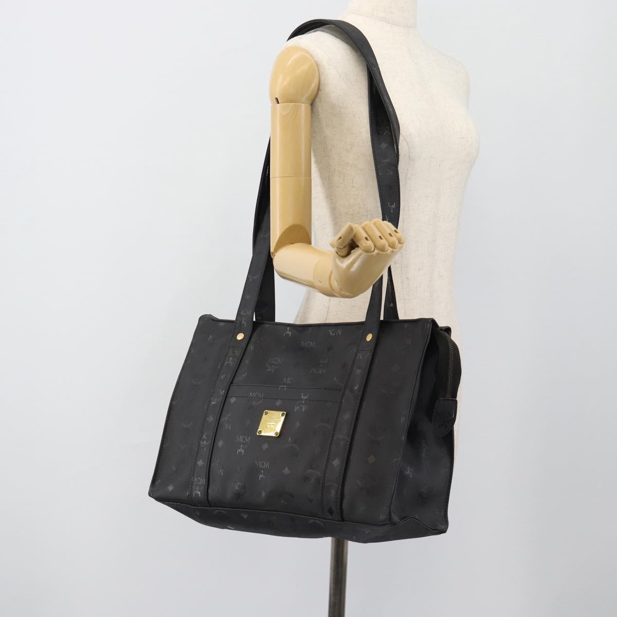 MCM Logogram Vicetos Tote Bag PVC Black Gold Auth gh2111