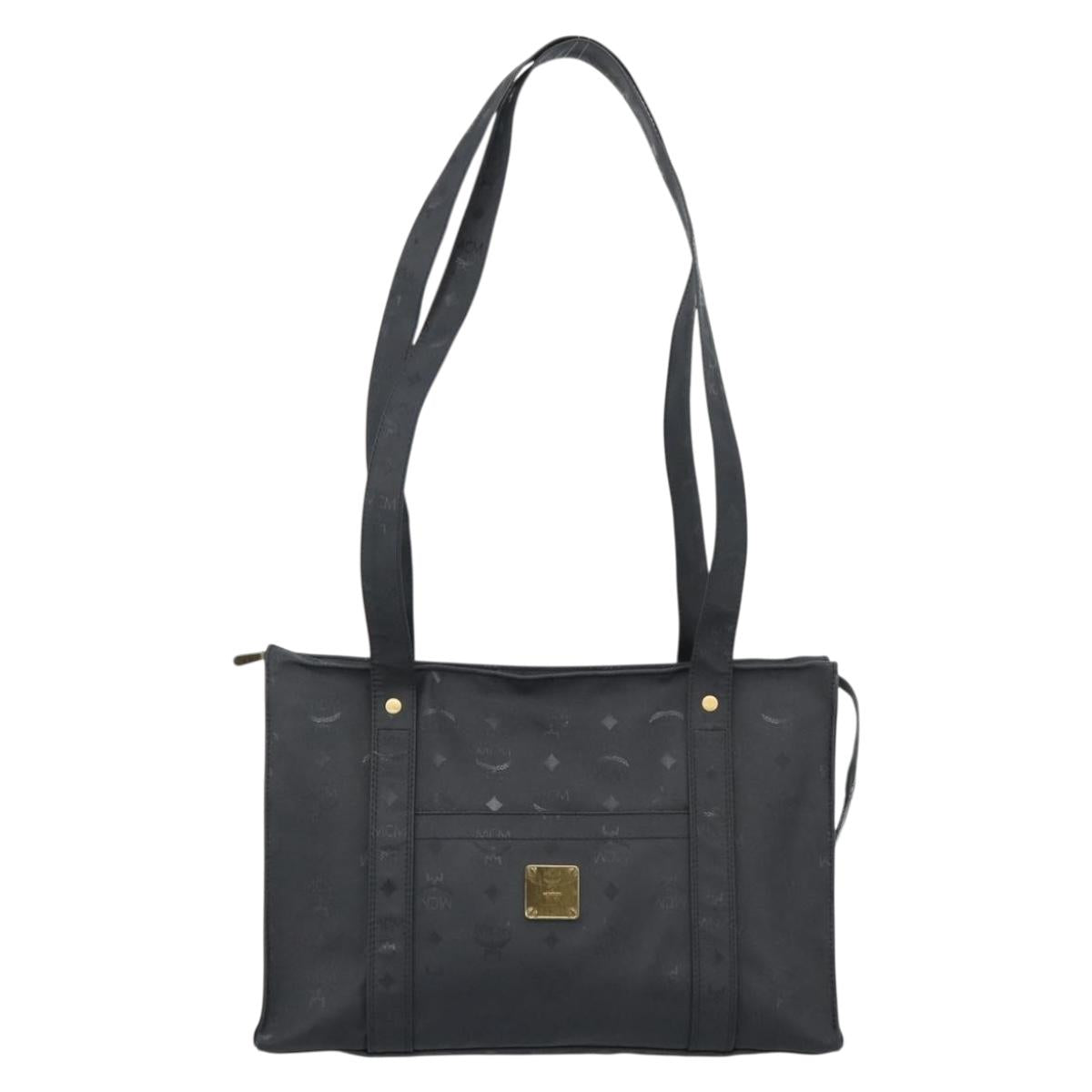 MCM Logogram Vicetos Tote Bag PVC Black Gold Auth gh2111