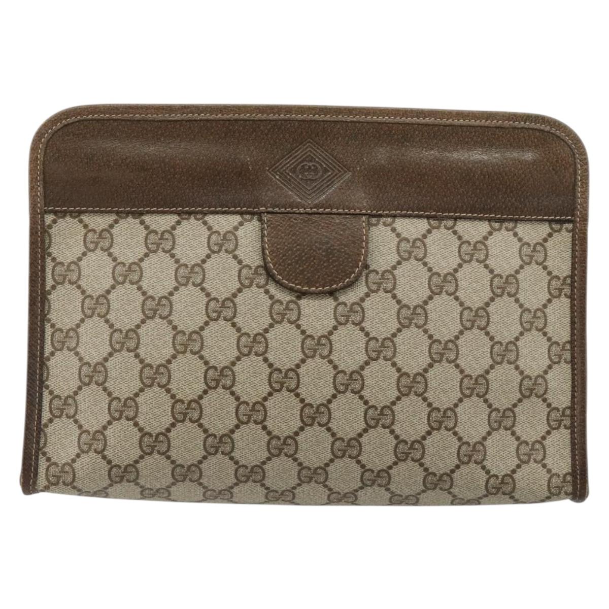 GUCCI GG Supreme Clutch Bag PVC Beige Gold 67 039 5465 Auth gh2123