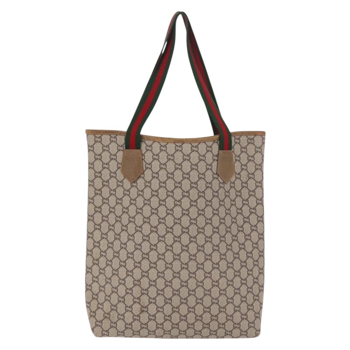 GUCCI GUCCI Plus Supreme Web Sherry Line Tote Bag PVC Beige Gold Auth gh2126