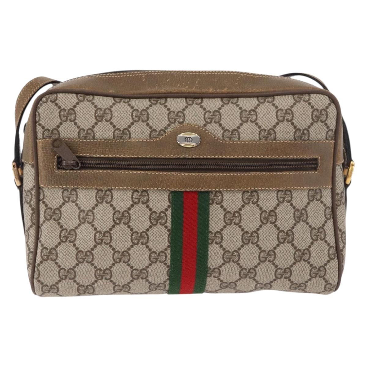 GUCCI GG Supreme Web Sherry Line Bag PVC Beige Gold 56 02 005 Auth gh2127