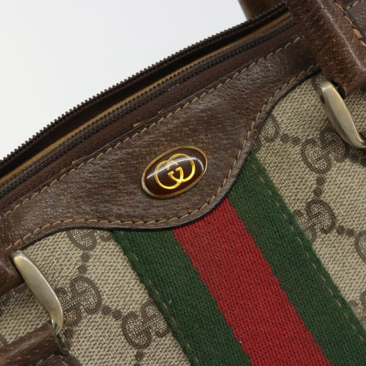 GUCCI GG Supreme Web Sherry Line Boston Bag PVC Beige Gold 40 3841 Auth gh2129