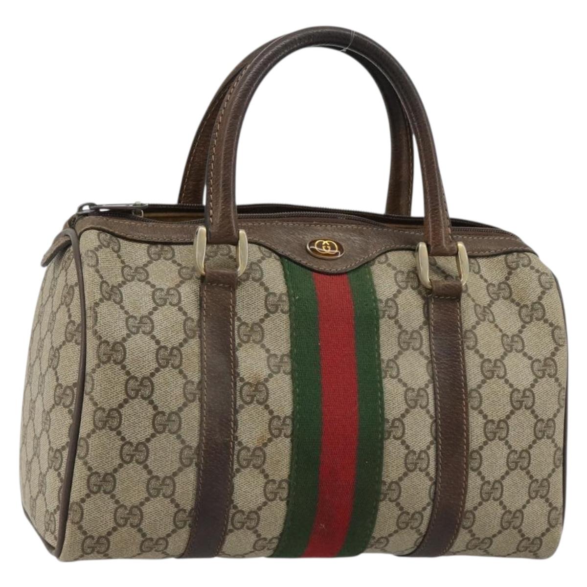 GUCCI GG Supreme Web Sherry Line Boston Bag PVC Beige Gold 40 3841 Auth gh2129