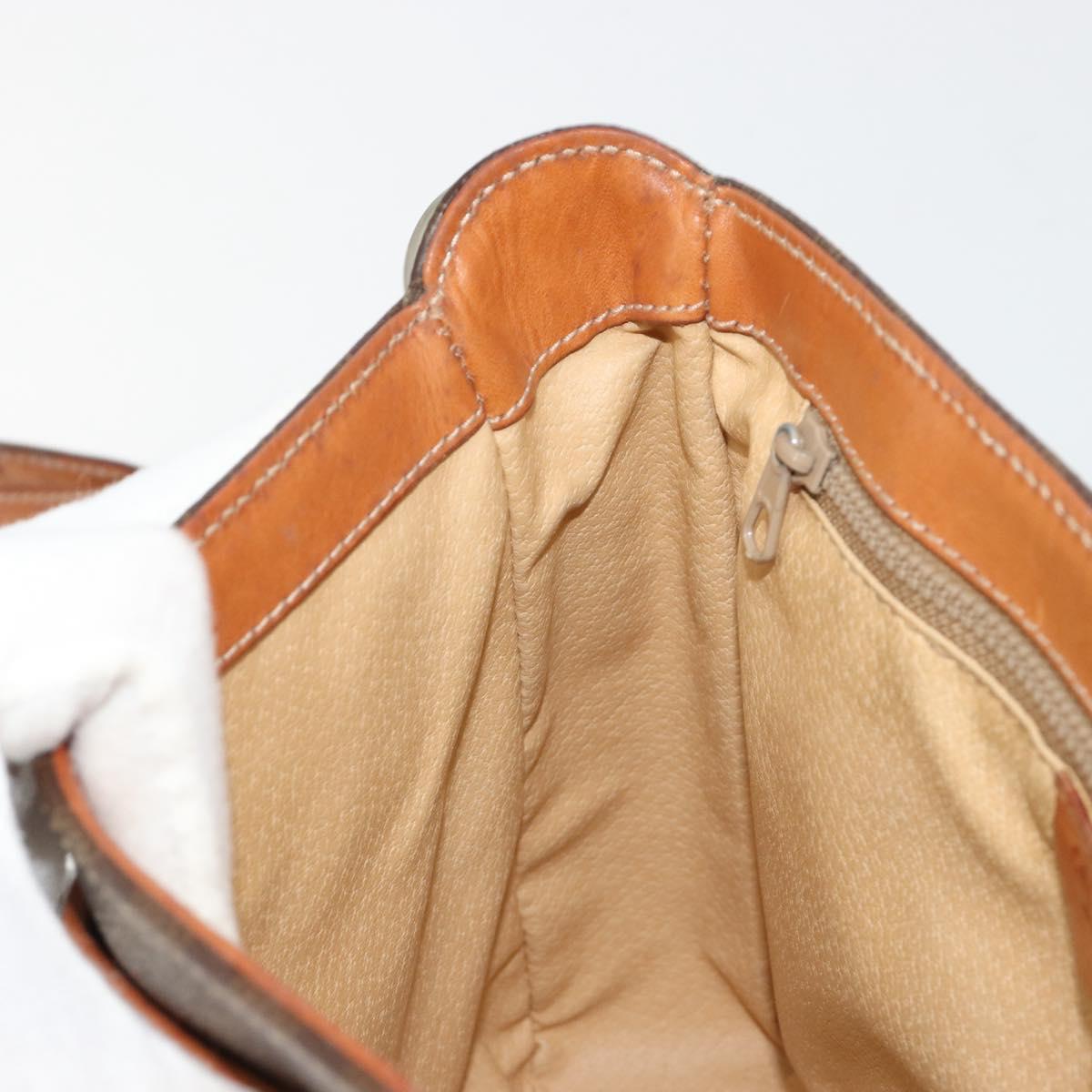 CELINE Macadam Canvas Shoulder Bag PVC Leather Brown Gold Auth gh2130