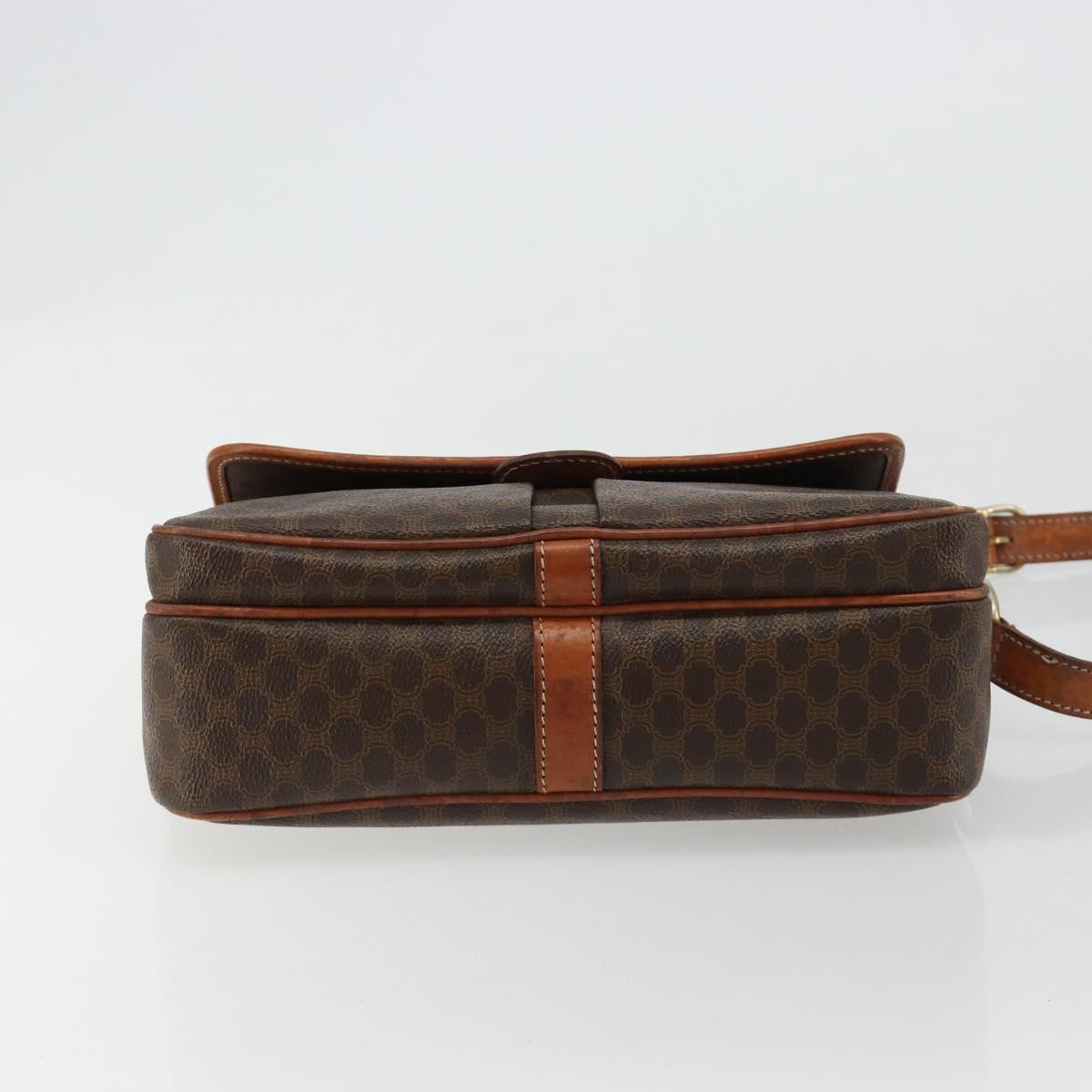 CELINE Macadam Canvas Shoulder Bag PVC Leather Brown Gold Auth gh2130
