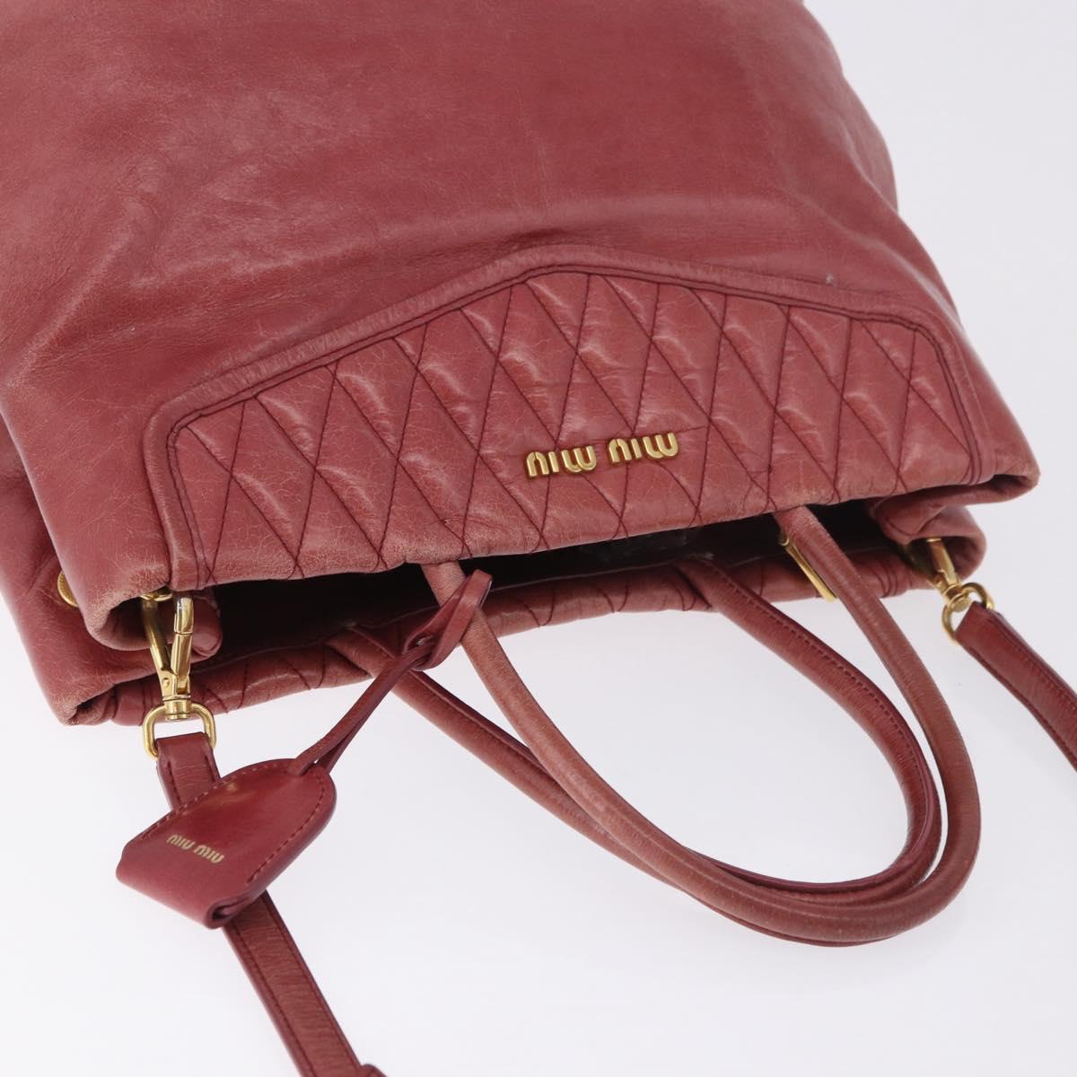 Miu Miu Matelasse Hand Bag Leather 2way Pink Gold Auth gh2131