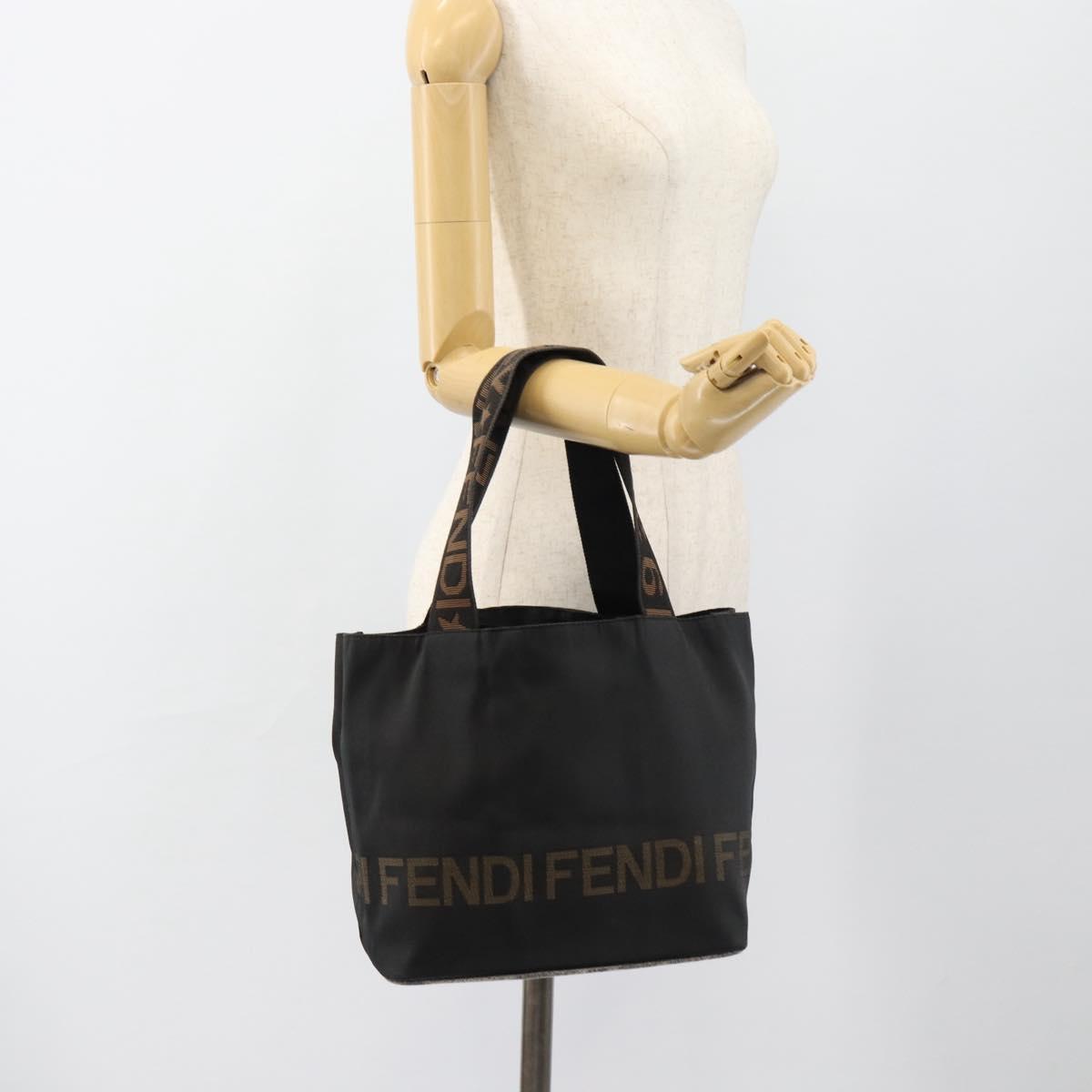 FENDI Hand Bag Canvas Black Brown Auth gh2132