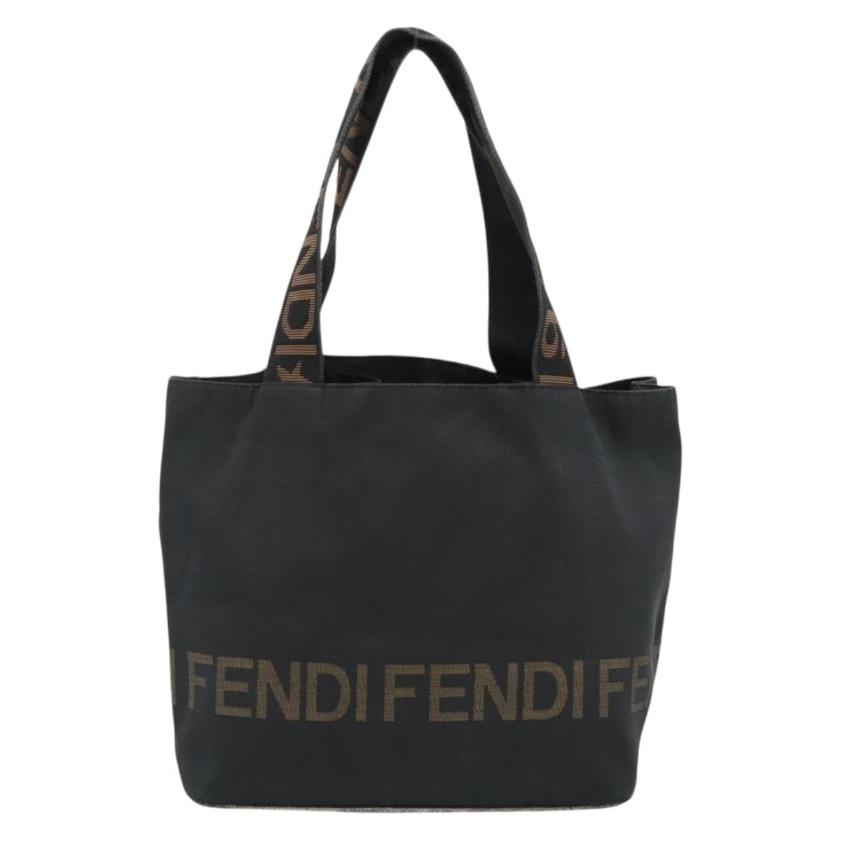 FENDI Hand Bag Canvas Black Brown Auth gh2132