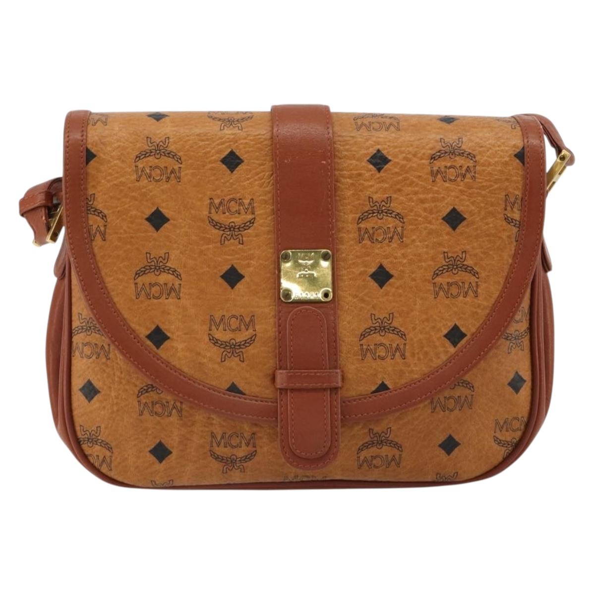 MCM Vicetos Logogram Shoulder Bag PVC Leather Brown Gold Auth gh2133