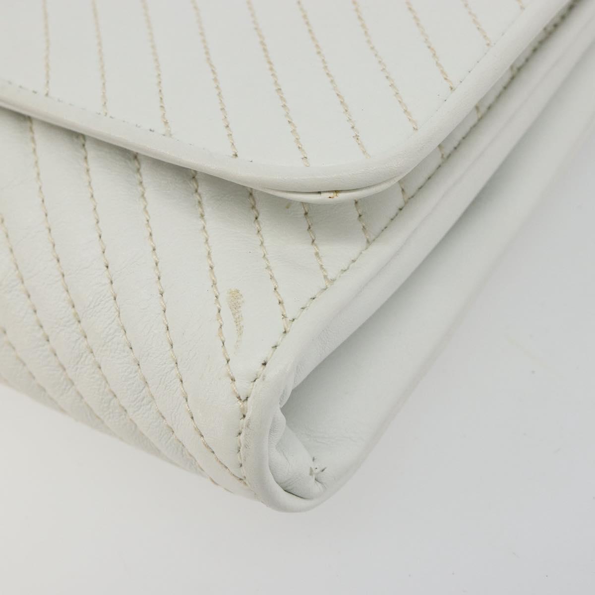 CELINE Shoulder Bag Leather White Gold Auth gh2134
