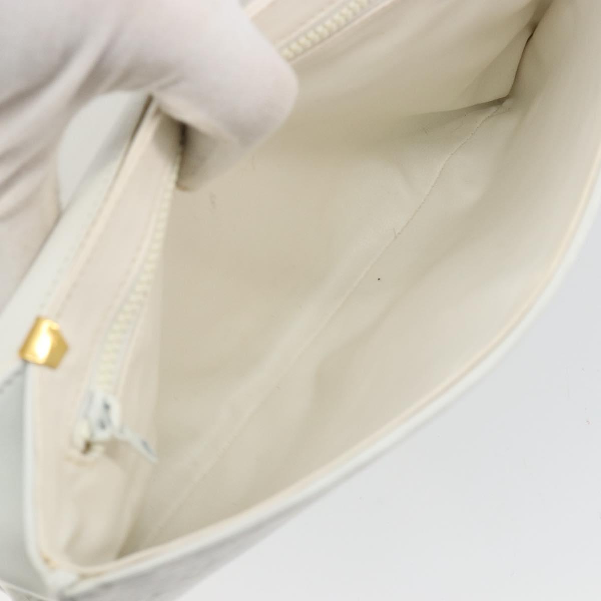 CELINE Shoulder Bag Leather White Gold Auth gh2134
