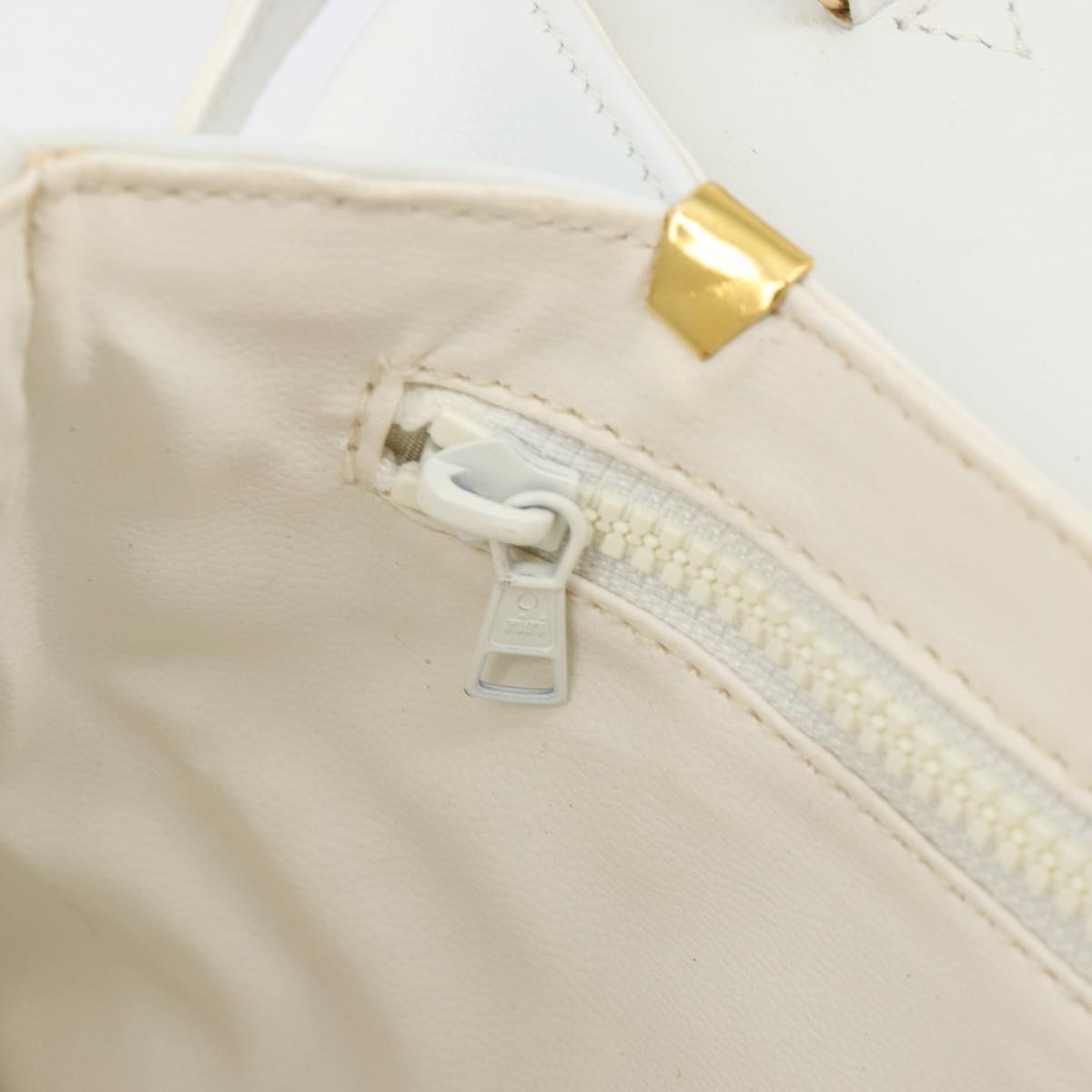 CELINE Shoulder Bag Leather White Gold Auth gh2134