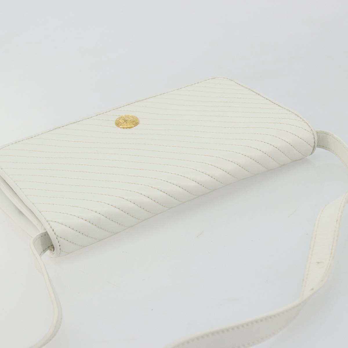 CELINE Shoulder Bag Leather White Gold Auth gh2134