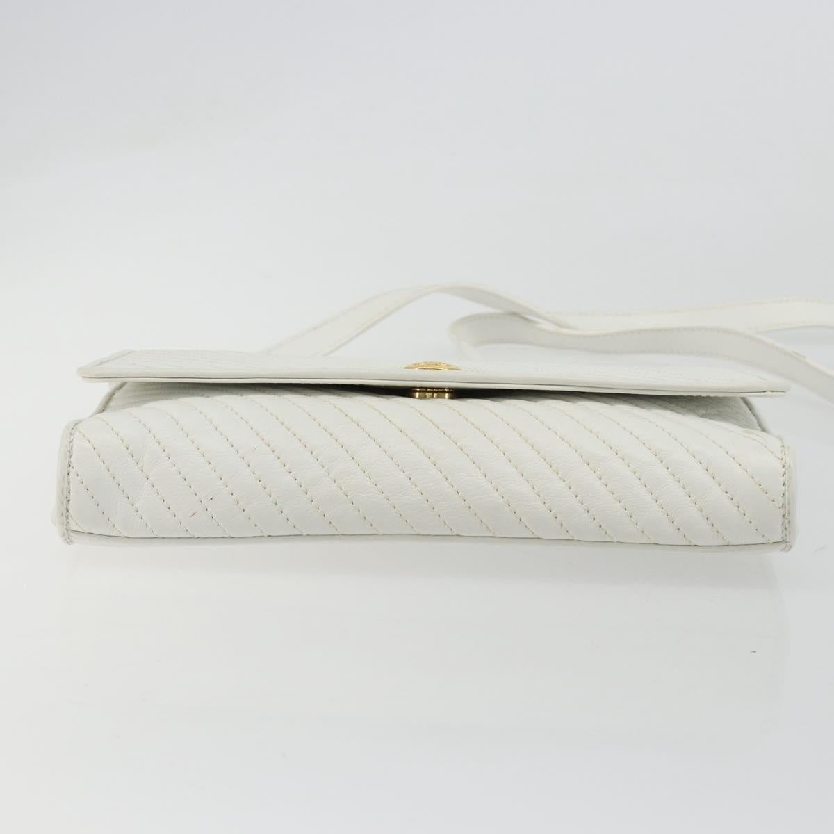 CELINE Shoulder Bag Leather White Gold Auth gh2134