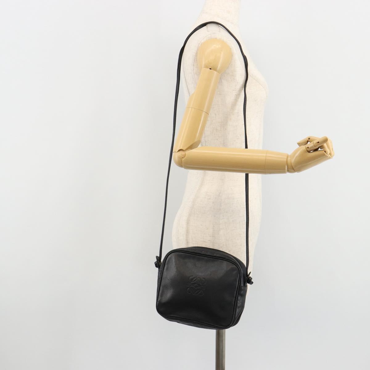LOEWE Shoulder Bag Leather Black Gold Auth gh2136