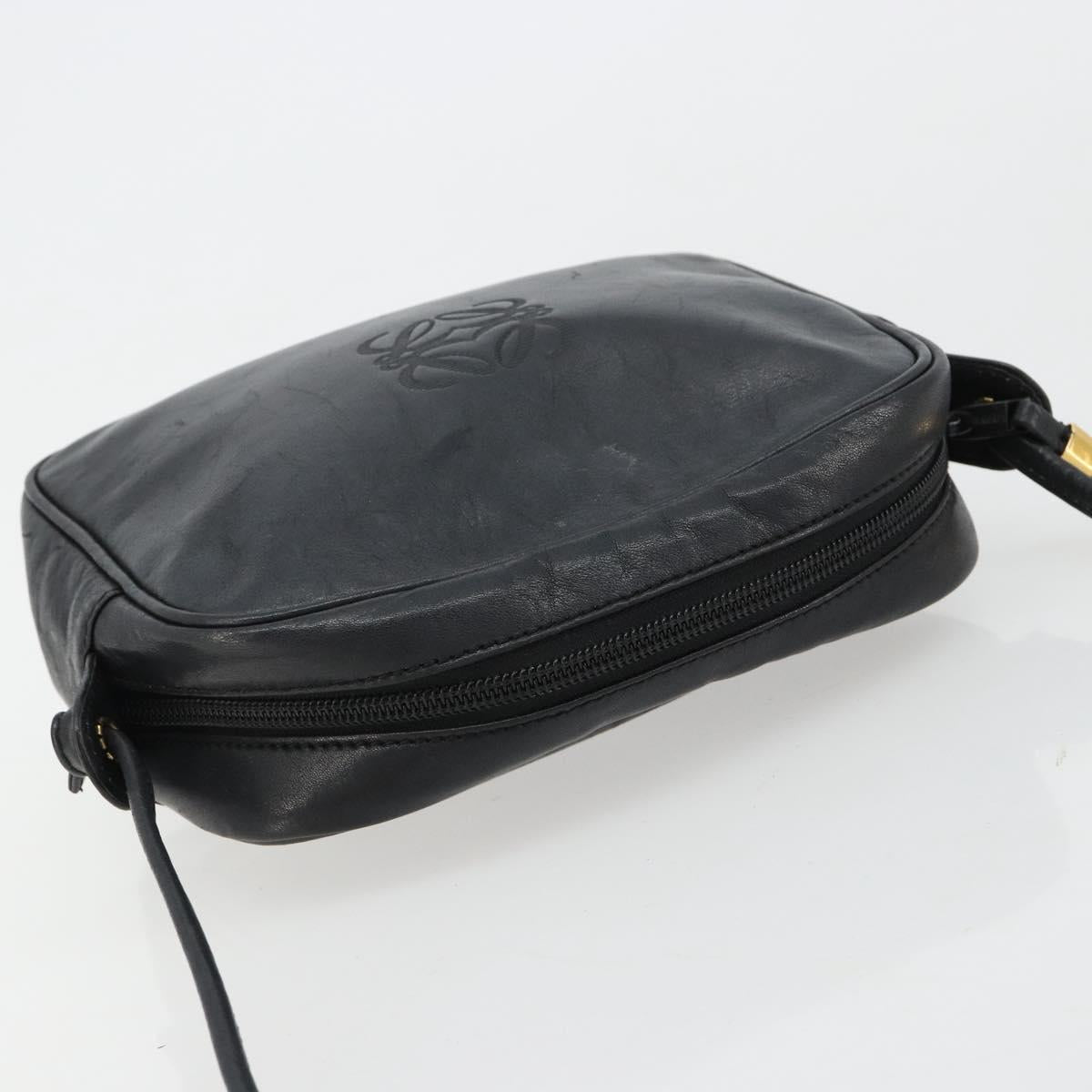 LOEWE Shoulder Bag Leather Black Gold Auth gh2136