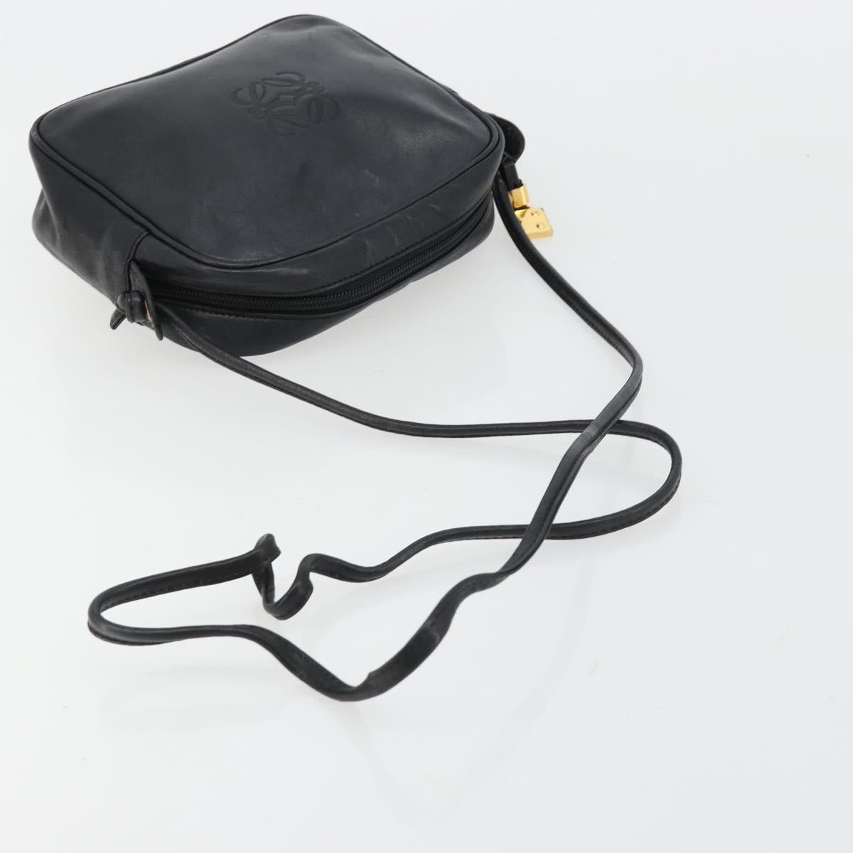 LOEWE Shoulder Bag Leather Black Gold Auth gh2136